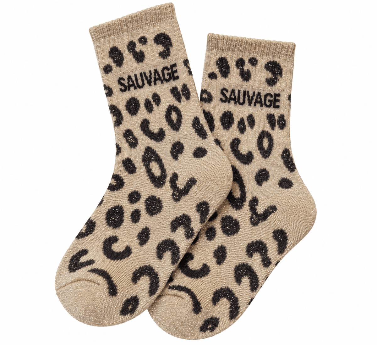 Chaussette sauvage à paillettes beiges claires dépliées