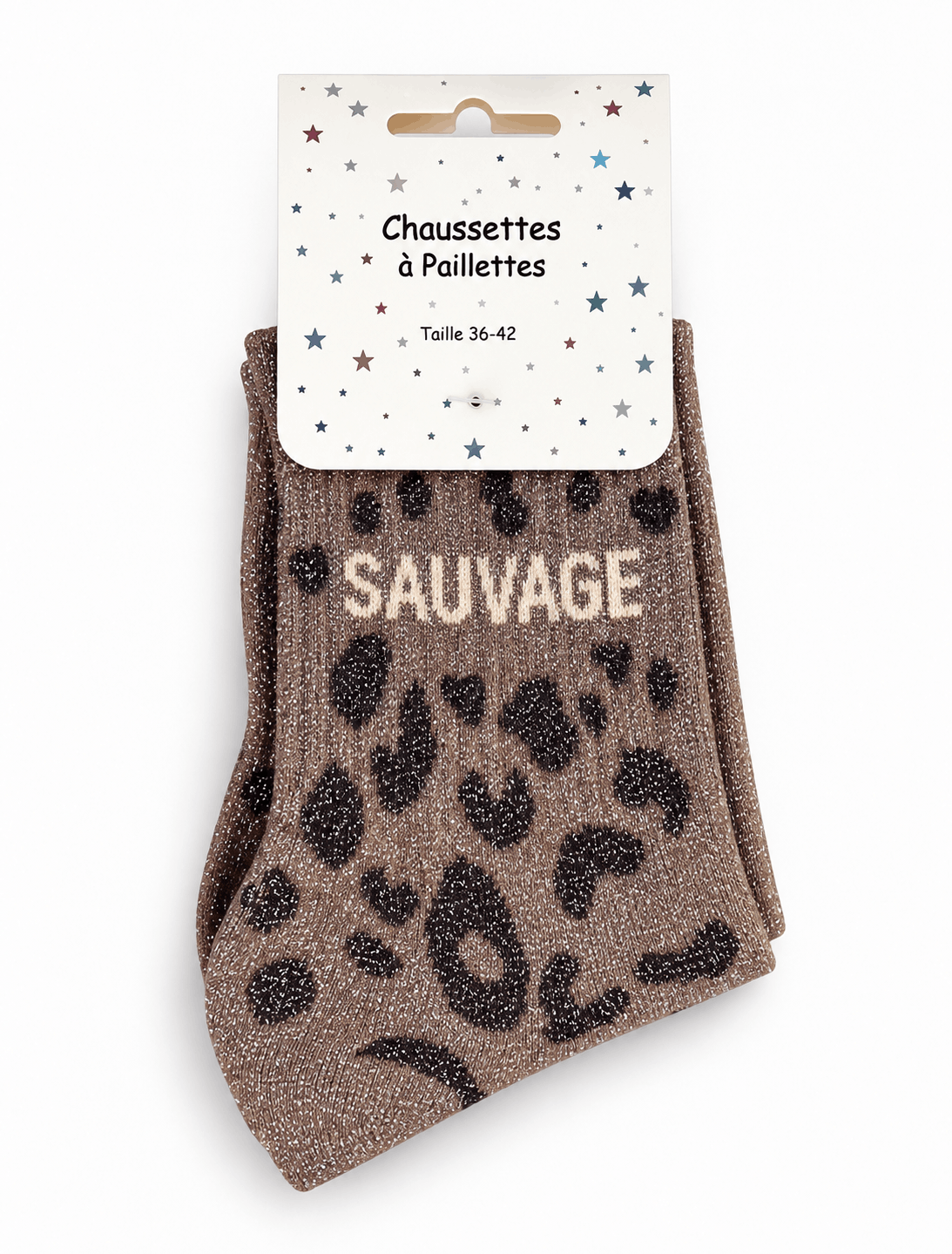Chaussette sauvage à paillettes beiges foncées emballage